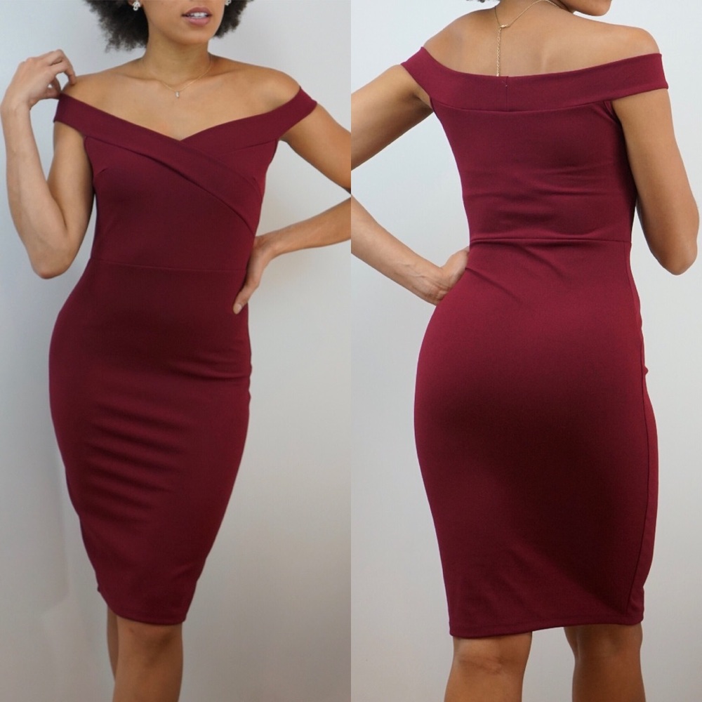 Burgundy Off the shoulder dress